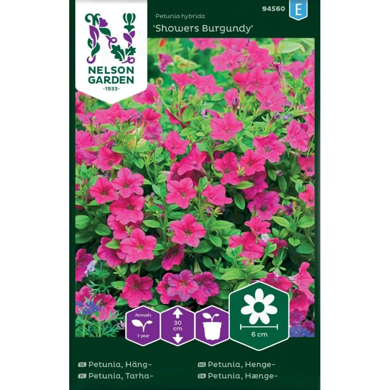 Hængepetunia 'Showers Burgundy' Petunia Hybrida 'Showers Burgundy' Pose Med Frø Eller Løg, 10 3 Hængepetunia 'Showers Burgundy' Petunia Hybrida 'Showers Burgundy' Pose Med Frø Eller Løg, 10